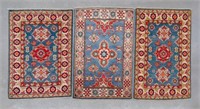 3 small Afghan Kazak, pure wool, hand made rugs,