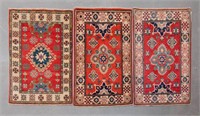 3 small Afghan Kazak, pure wool, hand made rugs