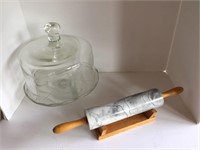 Lot of one marble rolling pin &cake holder