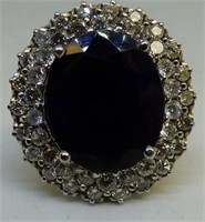 14K WHITE GOLD BLUE SAPPHIRE AND DIAMOND RING