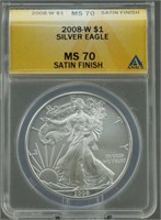 2008-W Silver Eagle ANACS MS-70 Satin Finish