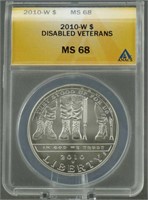 2010-W Disabled Veterans Silver Dollar ANACS MS-68