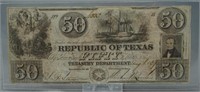 1839 Republic of Texas $50 Dollar Bill