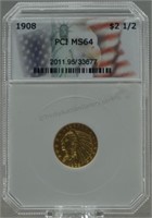1908 Indian Head Gold $2 1/2 Quarter Eagle MS-64