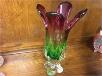 Hand Blown Colorful Art Glass Vase - 11" Tall