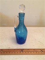 Vintage Blue Crackle Grass Bottle with Stopper