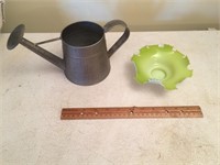 Vintage Green & White Dish & Small Watering Can