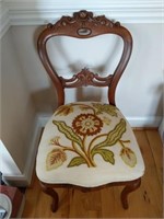 Carved Wood Chair with Embroidered Seat