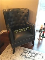 Button Back Leather Side Chair