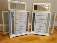 Pair of White Jewelry Boxes with Frosted Glass