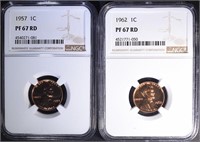 1957 & 1962 LINCOLN CENTS, NGC PF-67 RED