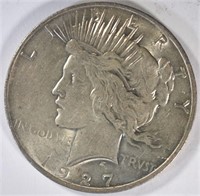 1927-D PEACE SILVER DOLLAR, AU/BU