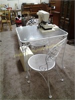 White square metal table w/glass top and 2 chairs