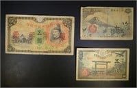 3 DIFFERENT WWII JAPANESE NOTES