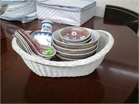 Basket of  Oriental Soup Spoons, Bowels and Vase