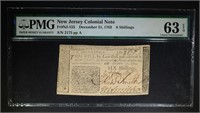 1763 6 SHILLINGS NEW JERSEY COLONIAL NOTE
