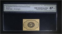 1862 5 CENT FRACTIONAL CURRENCY CGA GEM UNC-OPQ