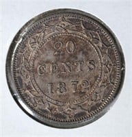 1872 H SILVER 20 CENTS CANADA (NEWFOUNDLAND) CH.BU
