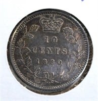 1880 SILVER 10 CENTS CANADA  CH.BU