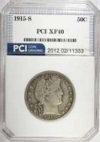 1915-S BARBER HALF DOLLAR, PCI XF