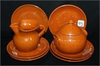 8 pc Orange Glaze Creamer & Sugar with 6 saucers