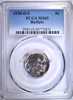 1938-D/S BUFFALO NICKEL PCGS MS-65