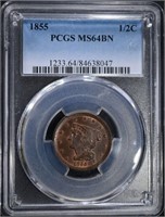 1855 HALF CENT PCGS MS64 BROWN