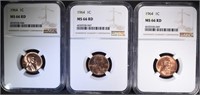 3 - 1964 LINCOLN CENTS NGC MS66 RD