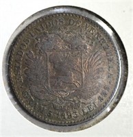 1893 SILVER 1 BOLIVAR VENEZUELA  CH.XF/AU