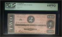 1864 $2 CONFEDERATE STATES OF AMERICA PCGS 64PPQ