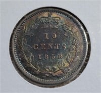 1858 SILVER 10 CENTS CANADA  CH.AU/BU