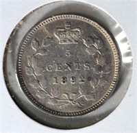 1892 SILVER 5 CENTS CANADA  CH.BU