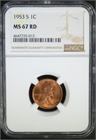 1953-S LINCOLN CENT, NGC MS-67 RED