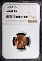 1945-S LINCOLN CENT, NGC MS-67 RED