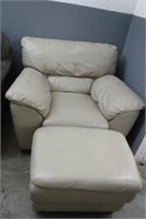 Cream Leather Chair w/ Stool