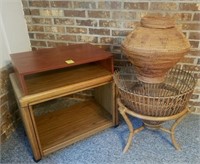 WICKER SNAKE BASKET AND 2 TABLES (SUN ROOM)