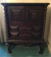 BARLEY TWIST ROSEWOOD HEAVILY CARVED BAR CABINET