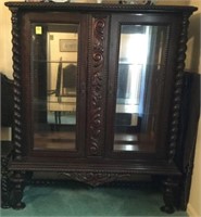 BARLEY TWIST ROSEWOOD HEAVILY CARVED CHINA CABINET