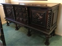 BARLEY TWIST ROSEWOOD HEAVILY CARVED BUFFET