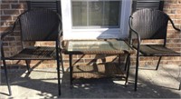 OUTDOOR GLASS TOP TABLE AND 2 CHAIRS