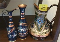TWO CLOISONNE PITCHERS, SMALL VASE