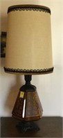 METAL AND GLASS LAMPS WITH BROCADE SHADE, X2