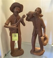 2 CLAY FIGURINES: GUITAR PLAYER AND FARMER