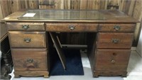 PINE 7-DRAWER KNEE HOLE DESK, LEATHER OFFICE CHAIR