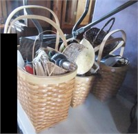 (3) Wicker baskets with hinged handles and a