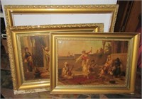 (2) Vintage ornate framed prints and a large