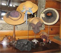 (6) Vintage ladies hats of various designs and