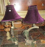 Pair of matching table lamps with wood design