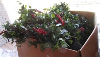 Large box of artificial wreaths, garland and