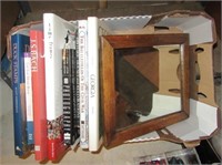 Box of books including Civil War, Log Houses,